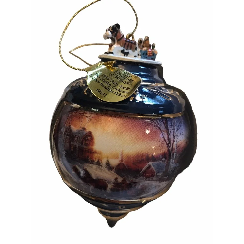 Terry Redlin Pleasures of Winter Christmas Ornament‎ Porcelain Bradford set of 3